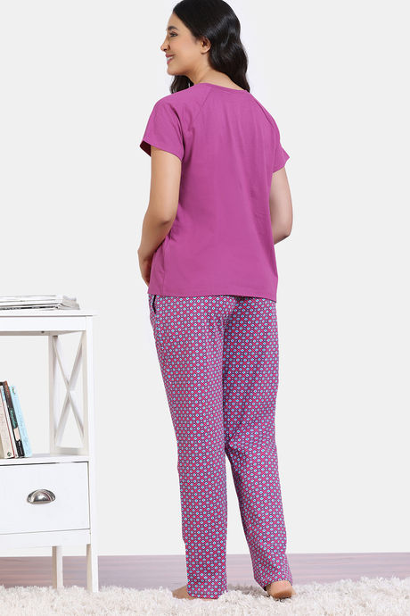 Zivame Desi Drama Knit Cotton Pyjama Set - Begonia Pink — image 4